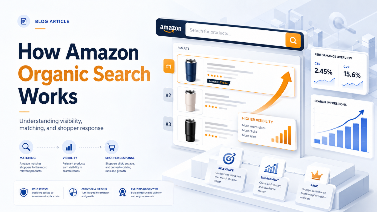 A marketplace team mapping Amazon search queries to specific product features on a whiteboard beside open product detail pages