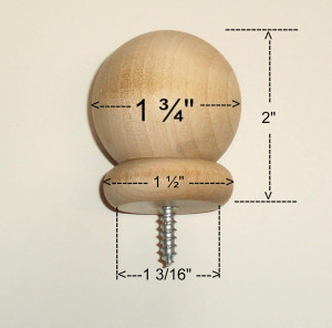 (1) - Small 1 3/4" Round Wood Ball Finial with 3/1...