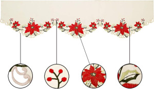 Christmas Holiday Embroidered Poinsettia Mantel Sc...