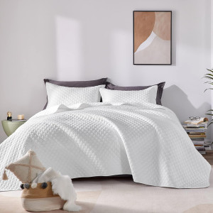 CozyLux Quilt Set King Size White 3 Pieces - Light...