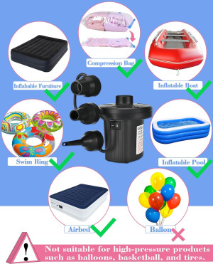 Inflatable Electric Air Pump,110V AC/12V DC Portab...