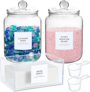 Glass Jars and Dryer Sheet Holder, Dispenser Set w...
