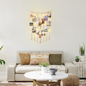 Mkono Macrame Hanging Photo Display Wall Decor wit...