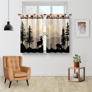 Kitchen Curtains Forest Sunset - Country Rustic Fa...