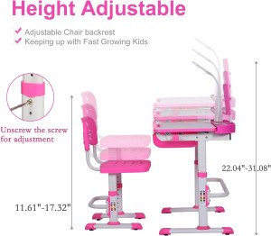 Kids Desk and Chair Set, Height Adjustable Child's...