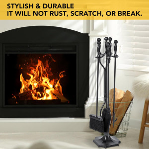 NALONE 5 Pieces Fireplace Tools Set, Heavy Duty Wr...