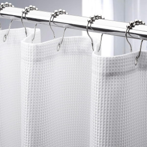 AmazerBath White Shower Curtain Fabric, Waffle Sho...
