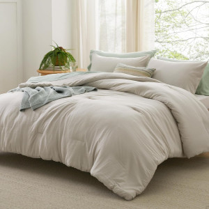 Bedsure King Size Comforter Set, Beige Soft Prewas...