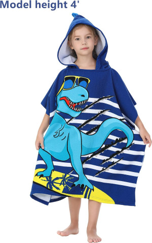 Dinosaur Beach Towel with Hood for 3-10 Years Boys...