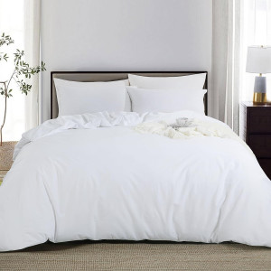 HOMBYS Breathable Waterproof Duvet Cover, Reversible White King Size Waterproof Duvet Protector, Moisture Wicking Treatment Comforter Protector with Corner Ties for Pets, Dog, Cat, Kids, Elder