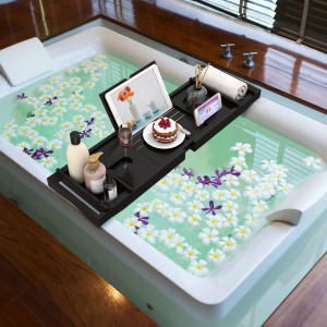Bamboo Bathtub Tray Bath Tub Caddy with Expandable...