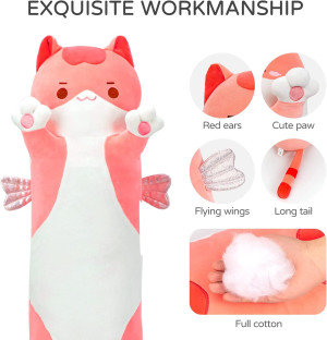 Long Cat Plush Body Pillow, 20 Inch Cute Pink Cat...