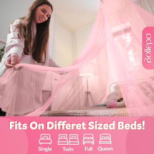 Bollepo Pink Bed Canopy for Girls with Glowing Sta...