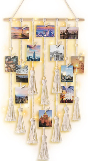 Mkono Hanging Photo Display Boho Macrame Wall Deco...