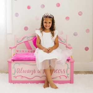 Wildkin Kids Princess Wooden Bench Seat With Stora...