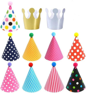 ELakiss 11PCS Birthday Party Cone Hats - Pom Poms,...