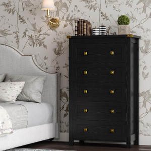 Tall Dresser for Bedroom Dresser Black with 5 Draw...