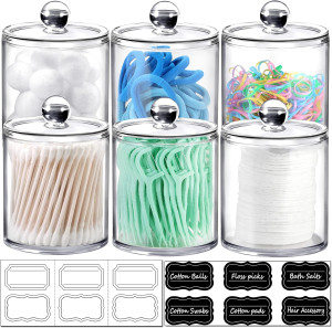 6 Pack of 12 Oz. Qtip Dispenser Apothecary Jars Ba...