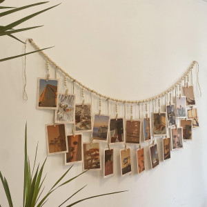 Hanging Photo Display with 22 Clips, Wooden Bead G...