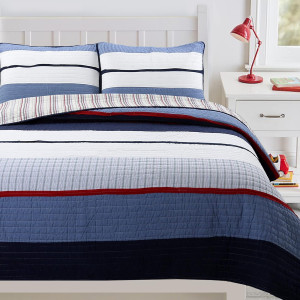 Cozy Line Home Fashions Navy Blue Red Striped Boy...