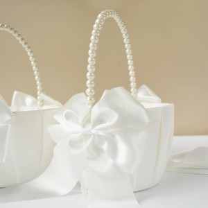 2 Pcs Wedding Flower Girl Baskets with Cute Pearl...