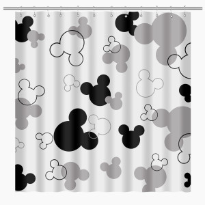 Mouse Head Shower Curtain Black and White Children...