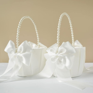 2 Pcs Wedding Flower Girl Baskets with Cute Pearl...