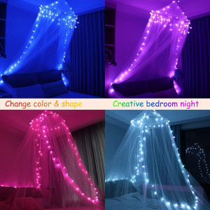 Obrecis Bed Canopy with LED Star Lights, Princess...