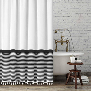 Seasonwood Black and White Shower Curtain Striped...