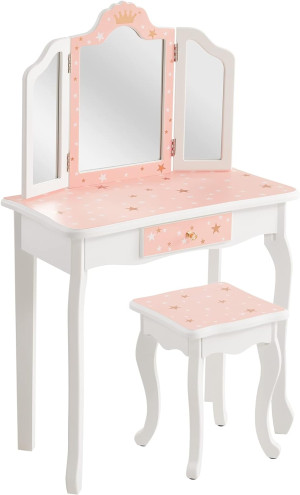Kids Vanity Table and Chair Set, Girls Vanity Set...