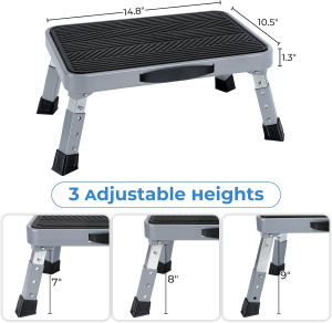 Height-Adjustable 7"- 9" Folding Step Stool with N...
