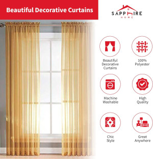 Sapphire Home Gold Sheer Curtains - 84 Inches Leng...