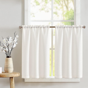 jinchan White 24 Inch Tier Short Window Curtain Se...