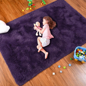 Softlife Rug for Bedroom 4x5.3 Feet Purple Area Ru...