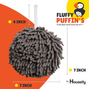 Fluffy Puffin's Fluff Ball Hand Towels, Set of Thr...