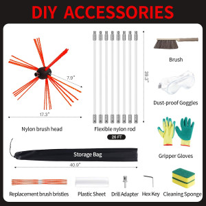 26 Feet Chimney Sweep Kit, Chrome Button Locking S...