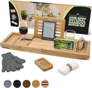 Temple Spring Wooden Bathtub Tray, Bamboo Bathroom...