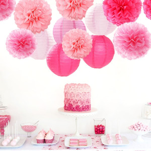 Light-Hot Pink Party-Decorations Paper-Flowers Lan...