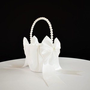 Flower Girl Basket with Pearl Handle, Ivory Fariy...