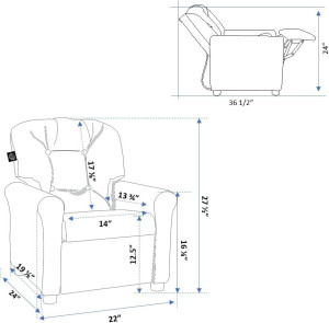 THE CREW FURNITURE Traditional Kids Recliner, Todd...