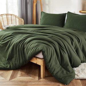 Litanika Dark Olive Green Comforter Set King, 3 Pi...
