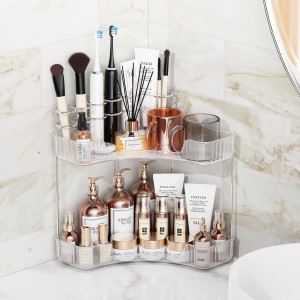 2-Tier Corner Bathroom Counter Organizer with Top...