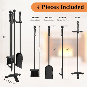 Gtongoko Fireplace Tools Set 4 Pcs 30 Inch Black W...