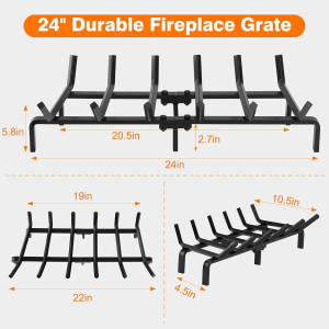 FEED GARDEN Fireplace Grate 24 inch Heavy Duty Cas...
