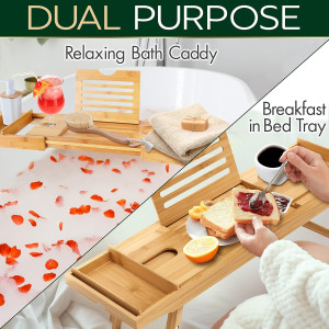 SereneLife Bath Caddy Breakfast Tray Combo - Natur...