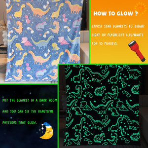 Glow in The Dark Dinosaur Blanket for Boys and Gir...