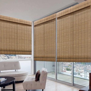 LANTIME Wood Window Roman Shades, Lined Blackout B...