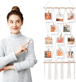 Hanging Photo Display Macrame Wall Boho Decor with...
