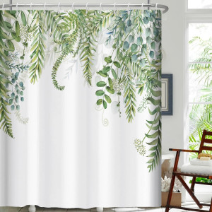 Sage Green Shower Curtain for Bathroom Plant Botan...
