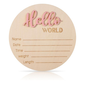 Newborn Announcement Sign, 5.9in Wooden Hello Worl...